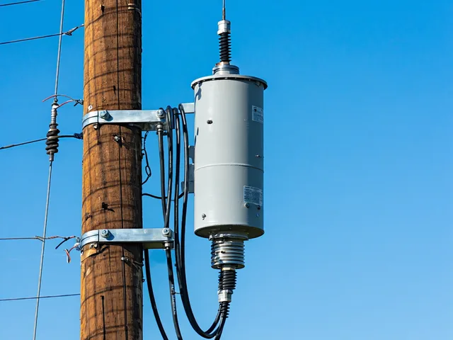 Three-phase line recloser mounted on utility pole