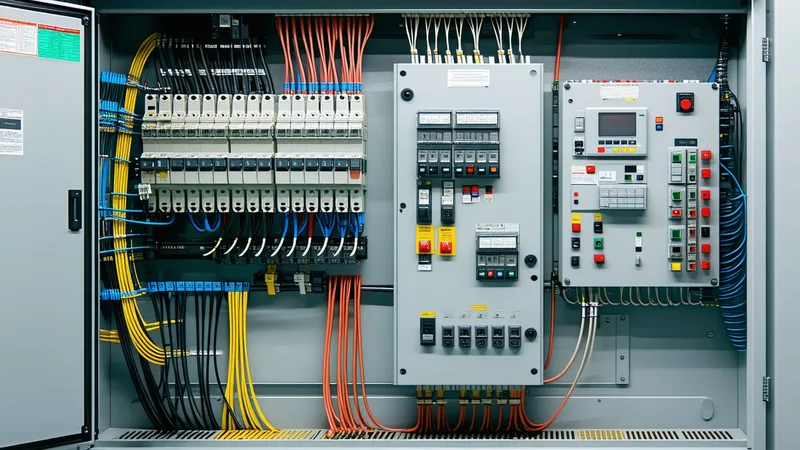 Line recloser cabinet with control wiring visible
