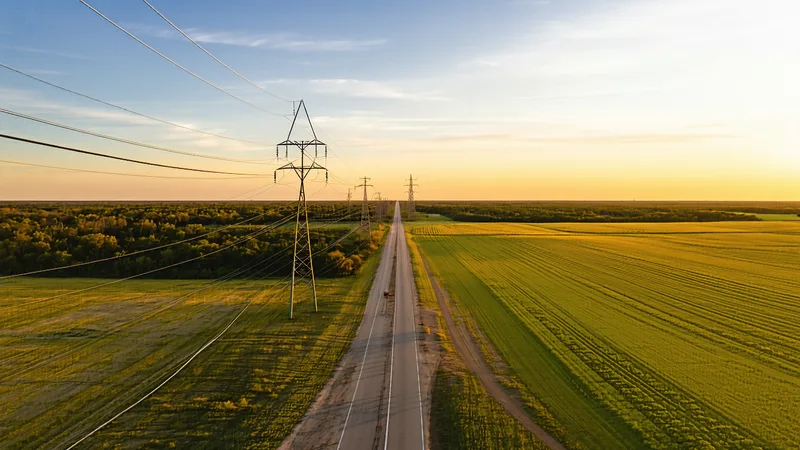 Aerial view of electric utility distribution infrastructure
